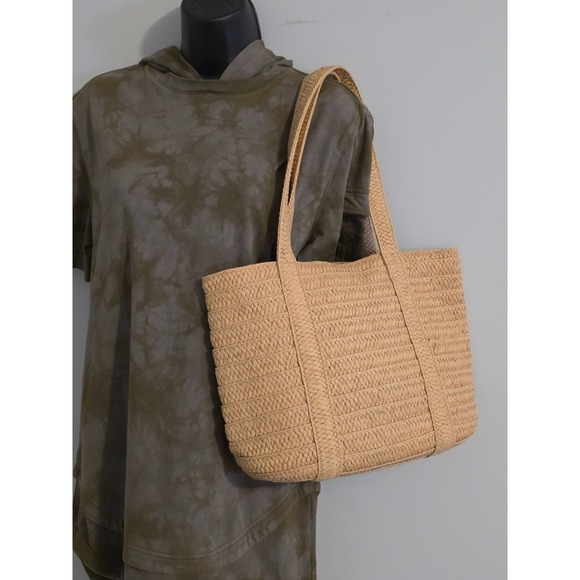 Draper James Everyday Straw Shoulder Bag Brown Tote Purse Handbag - Picture 2 of 11